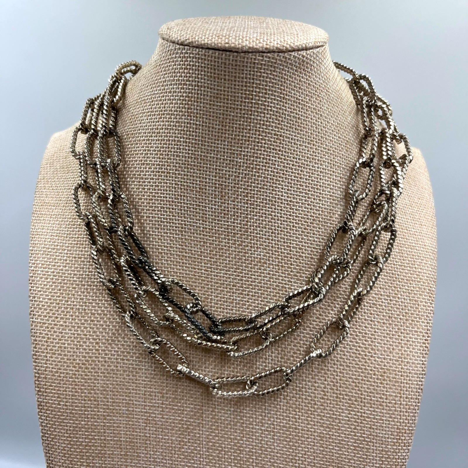 Vintage Silver Tone Multi-Strand Twisted Curb Chain Statement Necklace Bold Edgy 20$